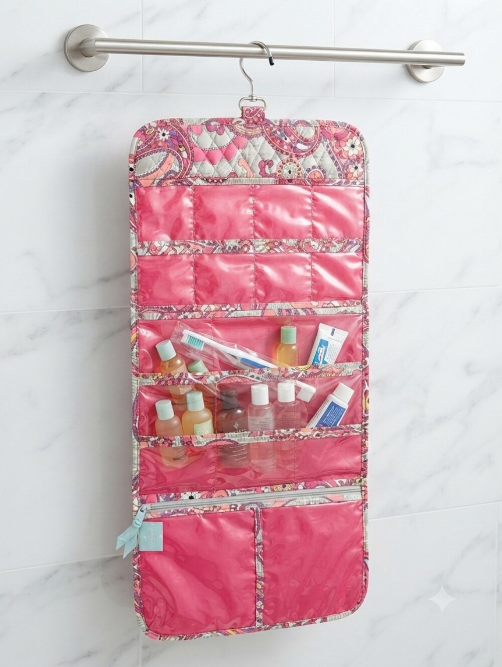 Vera Bradley Pink Paislet Quilted Hanging Jewelry/Toiletey Organizer